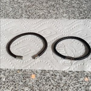 2 beautiful new mens braided leather 9” bracelets
